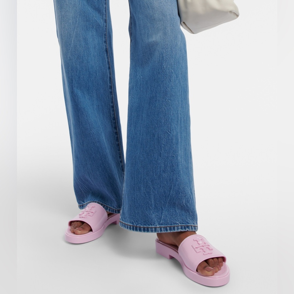 Tory Burch Rubber Pink Logo Slide Sandals